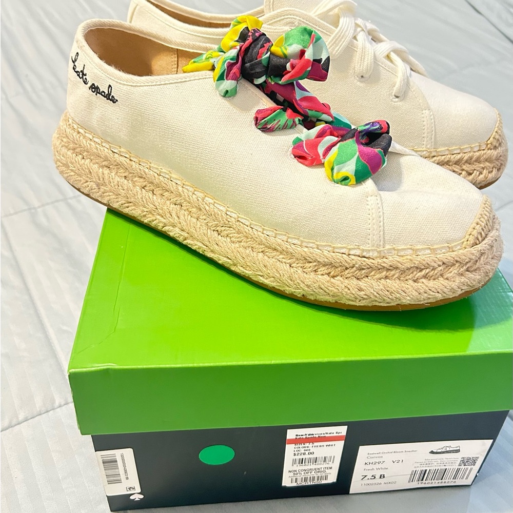 Kate Spade White Espadrille Sneakers with Colorful Floral Accent